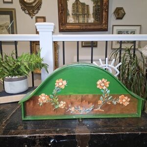 Vintage Hand-Painted Wooden Dome Box / Bellows Cover - Folk Art Birds & Flowers